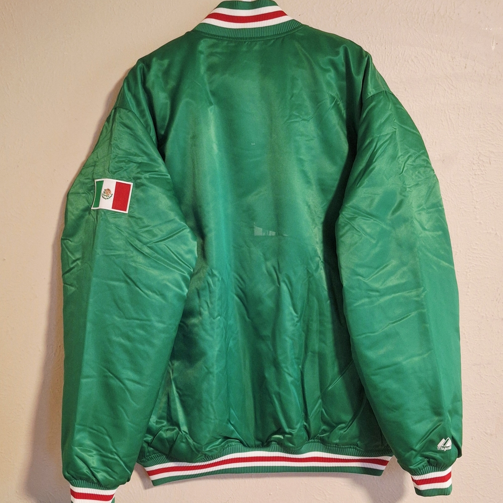 Mexico Nayional Baseball Team Majestic Green Bomber Jacket Mexico Flag Patch NWT